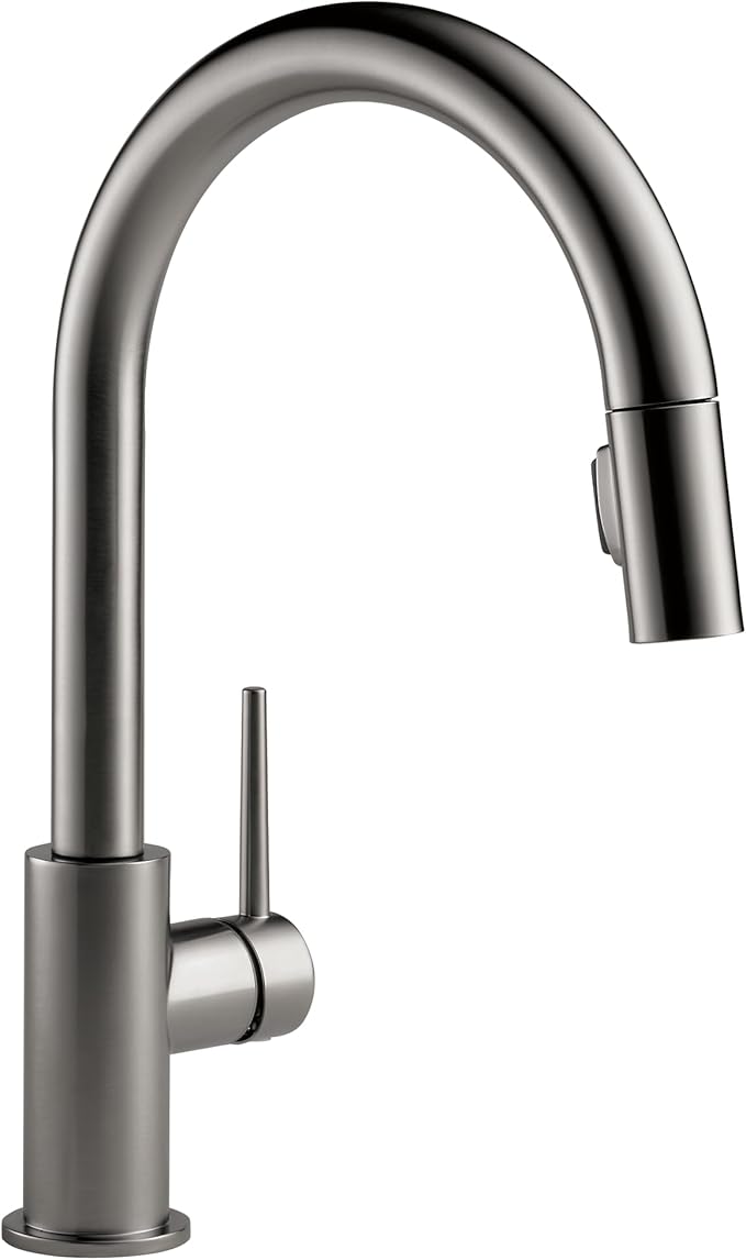 Delta Trinsic Black Stainless Kitchen Faucet with Pull Down Sprayer, Modern Single Hole Kitchen Sink Faucet, Single Handle, Black Stainless 9159-KS-DST
