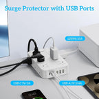 Flat Plug Power Strip Surge Protector with 12 AC Outlets 6 USB Ports 3 Side Multi Plug Outlet Extender 15 Ft Extension Cord for Home Office Kitchen Dorm Wall Desk Charging Station ETL Listed