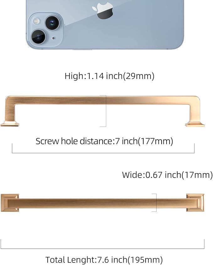 COTYKILEY 10 Pack 7 Inch(177mm) Champagne Copper Kitchen Cabinet Handles Brushed Brass Cabinet Pulls Cabinet Door Handles Gold Kitchen Cabinet Hardware Cupboard Drawer Pulls Dresser Handles