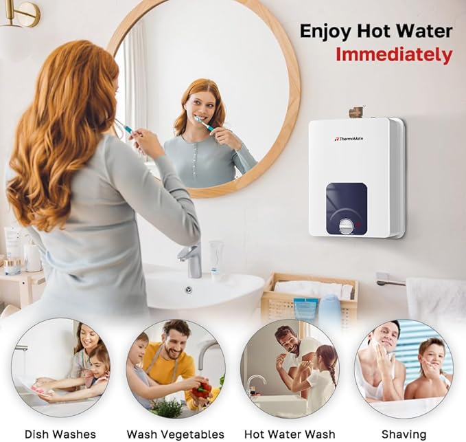 ThermoMate Mini Tank Water Heater Electric UL Listed, ES150B 1.3 Gallon Point of Use Under Sink Water Heater, 120V Corded Wall or Floor Mounted