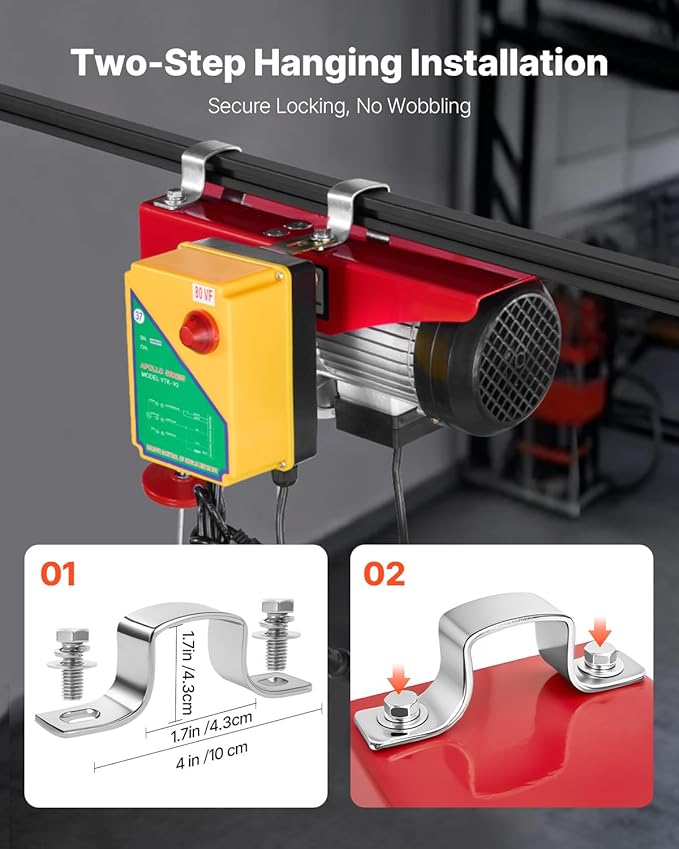 VEVOR Electric Hoist, 1760 lbs 120V Electric Winch with 328 ft Wireless Remote Control, 40 ft Single Cable Lifting Height, Single/Double Slings, Emergency Stop, Lift Hoist for Garage Warehouse Factory