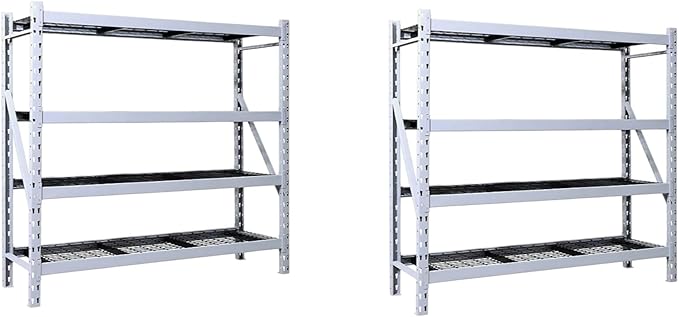 Heavy Duty Member Mark 4-Shelf Industrial Storage Rack, 77" W x 24" D x 72" H (Granite, 2 Pack)