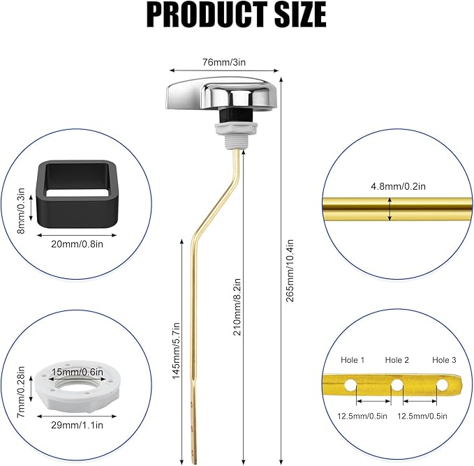 for TOTO Toilet Handle Replacement Parts Kit, Side Mount Toilet Flush Handle for TOTO Kohler Toilet Tank, Universal THU068#CP Trip Lvr for St743S (Zinc Alloy & Copper Lever)