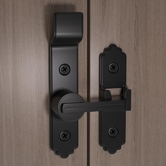 180 Degree Black Barn Door Lock, Flip Gate Latch with Handle, Heavy Sliding Door Latches, Door Security Sliding Latch Lock for Cabinets, Bathroom, Garden, Window, Garage