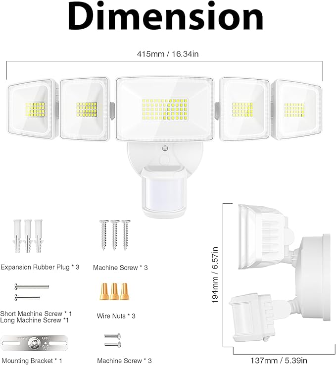 Onforu 120W 12000LM LED Security Lights Motion Sensor Outdoor, Dusk to Dawn Flood Lighting, 5 Heads 360° Wide Angle Illumination, 6500K IP65 Waterproof Hardwired Floodlight Motion Detection (White)