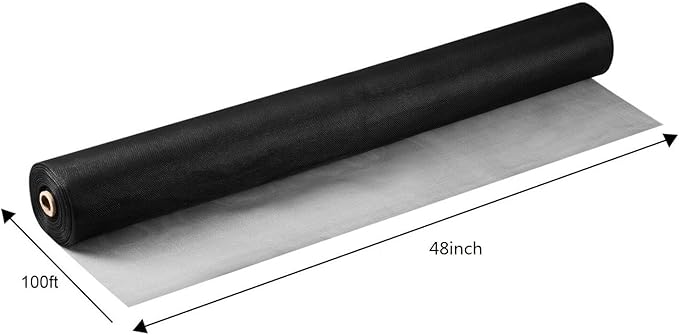 Fiberglass Screen Roll 48" x 100' A Continuous Roll UV Protection Install and Repair Door and Window Screen(48" x 100', Black)