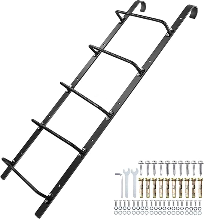 5-Rung Window Well Ladder Hooked, Heavy Duty Steel Fire Escape, Powder-Coated Basement Egress Wall Mounted, 56.2" Lx17.9 W, Black