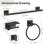 5-Piece Black Bathroom Hardware Set, SUS304 Stainless Steel Bathroom Accessories Set 23.6 inches Towel Bar, Toilet Paper Holder with Shelf, Towel Ring and Two Towel Hooks Wall-Mounted