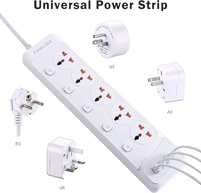 Universal Power Strip with USB C, 5 Outlets 3 USB and 1 USB C Ports, 6.5ft Power Cord Circuit Breaker