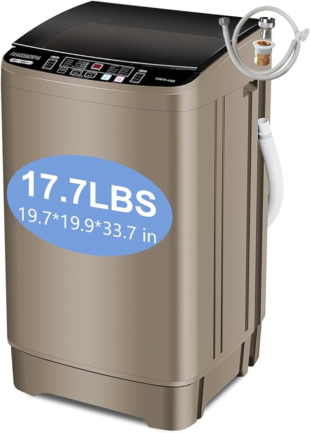 17.7 lbs Full-Automatic Washing Machine with LED Display, Laundry Washer with Drain Pump, 10 Wash Programs 8 Water Levels Washer & Spinner for Home, Apartment, Dorms, Gold