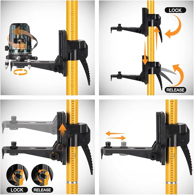 13.7 Ft./4.2M Professional Lasers Level Pole with Tripod, Adjustable Telescoping Pole for Leveling Tools, Multi-functional Fine-tuning Bracket with 1/4” and 5/8” Thread Adapters, Includes Carrying Bag