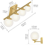 New Bathroom Vanity Light Fixtures Brushed Brass Milk White Globe Glass Shade 4 Lights Modern Wall Bar Sconce Over Mirror