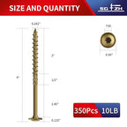 #14 x 4 Inch Lag Screws (350Pcs) 10lb. Structural Wood Screw, Bronze, Carbon Steel, Washer Head, Rust Resistant epoxy Coated, T30 Star Bit