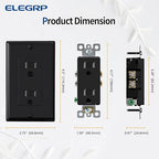 ELEGRP Decorator Wall Receptacle Outlet, Tamper Resistant 15 Amp Standard Electrical Wall Outlet, Residential Grade, Self-grounding, 125V, Wall Plate Included, UL Listed, Glossy Black, 50 Pack