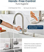 APPASO Touchless Kitchen Faucet with Soap Dispenser Brushed Nickel, Side Motion Sensor Kitchen Faucet, Single Hanle 3-Mode Hands-Free Faucet for Kitchen Sink