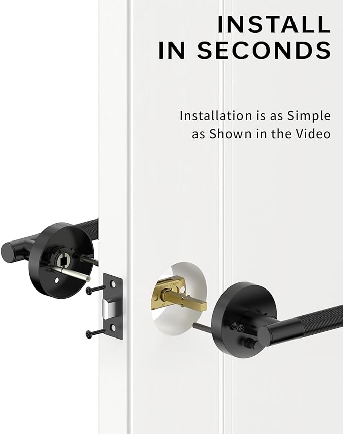 Asidrama 4 Pack Privacy Door Handles with Lock,Matte Black Door Handles Interior for Bedroom or Bathroom, Heavy Duty Black Door Levers, Reversible Keyless Turn Lock Interior Door Handle