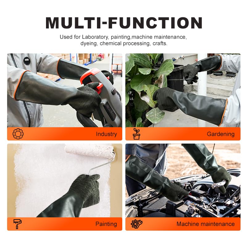 North Tower Heavy Duty Rubber Gloves, Industrial Gloves Waterproof Reusable Protective Work for Cleaning, Dishwashing, Upgraded with Non-Slip Design, Black（18in,1 pair）