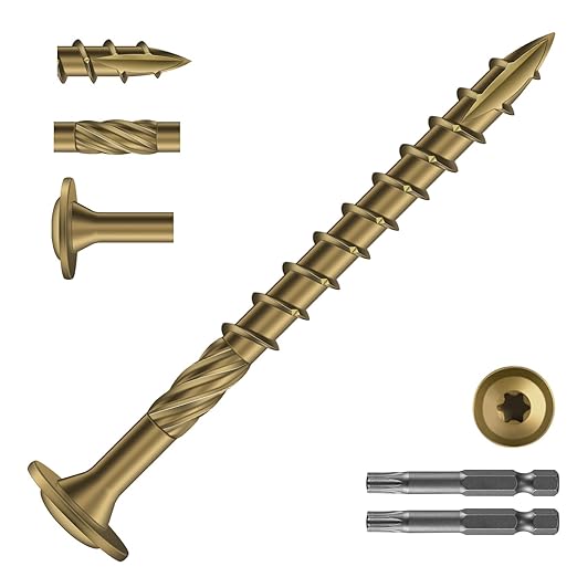 #14 x 3 Inch Lag Screws (176Pcs) 4lb. Structural Wood Screw, Bronze, Carbon Steel, Washer Head, Rust Resistant epoxy Coated, T30 Star Bit