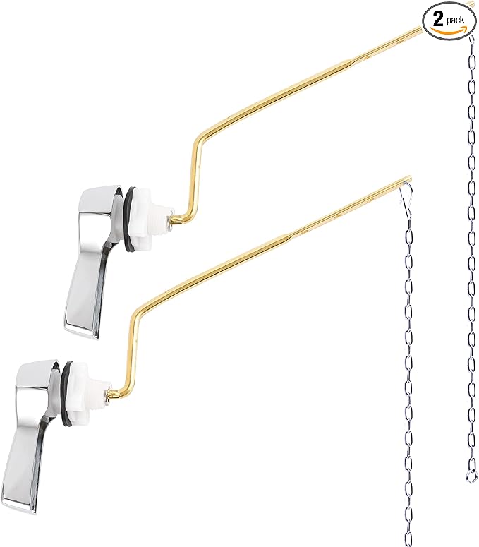 Hibbent 2 Pack Universal Side Mount Toilet Handle Angle-Mount Adjustable Trip Lever Tank Flush Lever Replacement Handle with 2 Pieces Stainless Steel Flapper Chains for Most Side Mount Toilets-Chrome