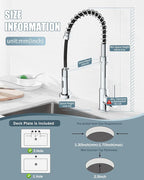 Kitchen Faucet, Commercial Kitchen Sink Faucets with Pull Down Sprayer, Stainless Steel Faucets for Kitchen Sinks, Dual Function Spray Head, Single Handle Spring Kitchen Faucets -Chrome Finish