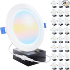 Sunco 24 Pack 6 Inch LED Recessed Light, Ceiling Canless Recessed Lights, Baffle Trim, 850 LM, 14W, Selectable CCT 2700K/3000K/4000K/5000K/6000K, Dimmable, Wafer Thin with Junction Box