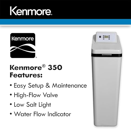 Kenmore 350 Water Softener System – 32,000 Grain Capacity Whole House Hard Water & Iron Reduction – Compact, Easy to Install, Salt Saving Technology