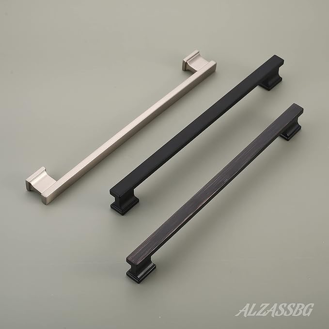 Alzassbg 10 Pack Matt Black Cabinet Pulls, 9 Inch(228.5mm) Hole Centers Kitchen Cabinet Handles for Cabinets and Drawers AL3061MB