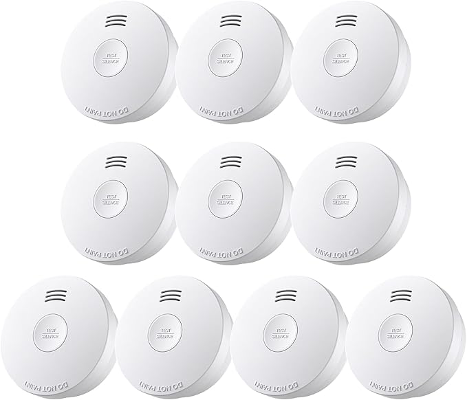 Smoke Detector 10 Year Battery, Smoke Fire Alarm with Photoelectric Sensor, Easy to Install with Magnetic Mount, Smoke Detectors with Silence Button & LED Lights for Home, 10 Pack