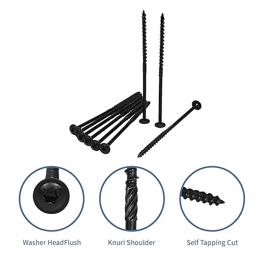 Lag Screws 6 Inch, 25PCS Heavy Duty Construction Screw, Structural Wood Screw #14 x 6, Rust Resistant, Washer Head, Black Coated Exterior Wood/Lag Screws Hex Socket Included