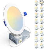 Ensenior 16 Pack 6 Inch LED Recessed Ceiling Light, Dimmable, 3000K-5000K 3CCT, 1200LM 12W 120V, High Brightness Canless Wafer Downlight - ETL&FCC&IC