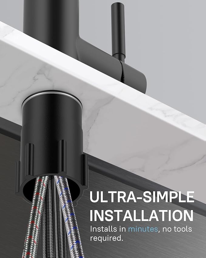 WEWE Kitchen Faucets with Pull Down Sprayer, Stainless Steel Single Handle 1 Hole for Family Kitchen Commercial Camper Laundry Rv Bar, Matte Black