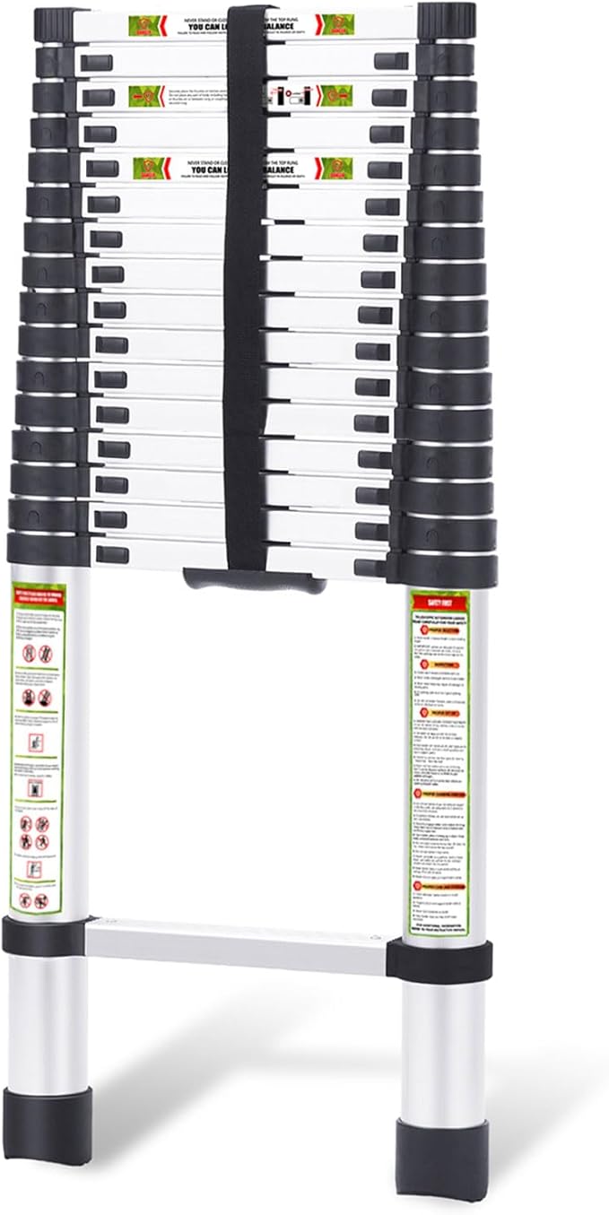 RIKADE Telescoping Ladder 20.3FT & Attic Ladder, Heavy Duty Aluminum with Non-Slip Feet, 330lb Capacity for RV, Attic, Loft & Multi-Surface Use