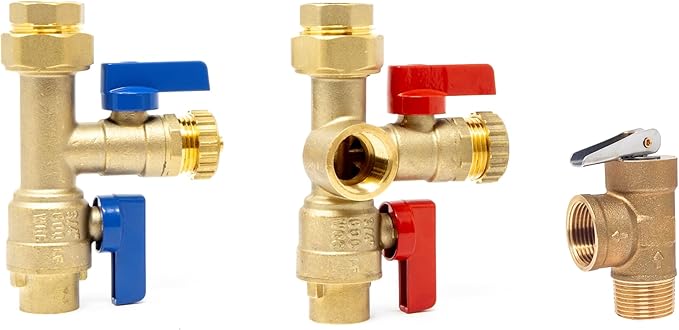 3/4 inch Sweat Tankless Water Heater Isolation Valve Kit with Pressure Relief Valve, FNPT x Sweat, 3/4'' Service Valve Kit for Rheem, Rinnai, Ecosmart Navien Noritz Takagi Bosch