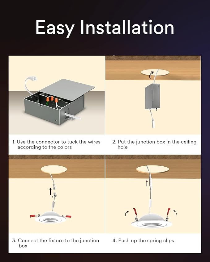 Lumary 4 Inch Smart Recessed Lighting, 360°+90° Adjustable Gimbal Light, COB Color Changing LED Ceiling Lights, 7W Eyeball Soffit Downlights, Work with Alexa/Google Assistant, ETL-Listed, 4 Pack