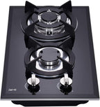 12 Inch Dual Fuel Gas Cooktop - Sealed 2 Burners, Tempered Glass, Drop-in Gas Hob DK123-A01S, Black