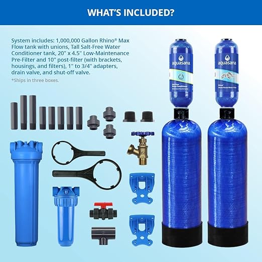 Aquasana Whole House Max Flow Water Filter | 1,000,000 Gallons | Salt-Free Softener Alternative | Carbon & KDF | Long-Lasting Pre-Filter | Reduce 97% Chlorine, Sediment & Scale | Rhino WH-1010-CT-LM