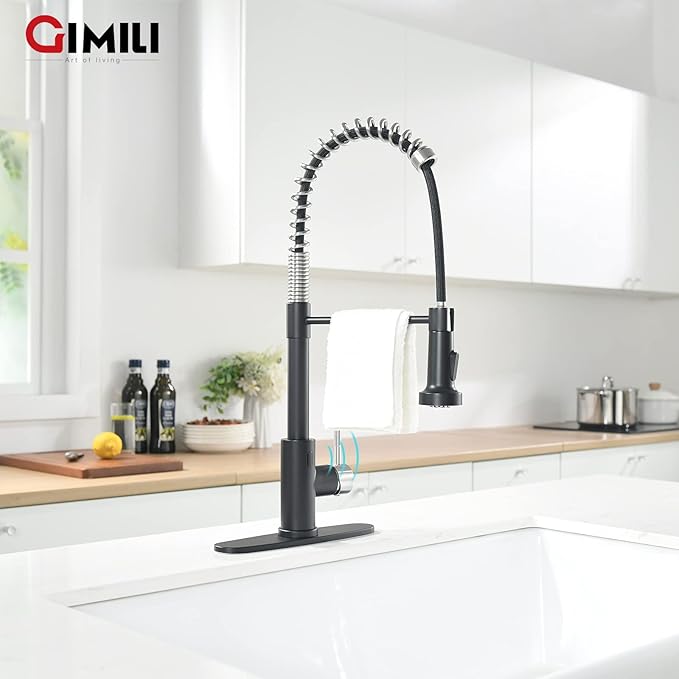 GIMILI Touchless Kitchen Faucet with AC Adapter, Smart Motion Sensor Activated Hands-Free Single Handle Faucet for Kitchen Sink with AC Adapter, Matte Black&Brushed Nickel
