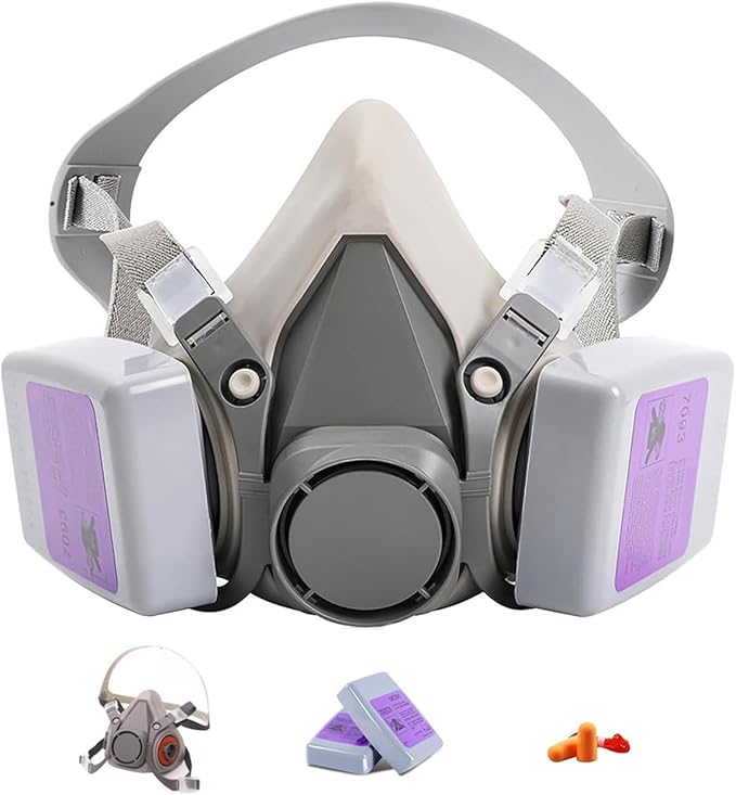 Respirator Mask with 7093 Filters - Half Face Gas Mask, for Chemicals, Dust, Smoke, Asbestos, Silica Particulates, Welding, Grinding, Sanding, Mold, Construction, Polishing Spray (5 in 1)