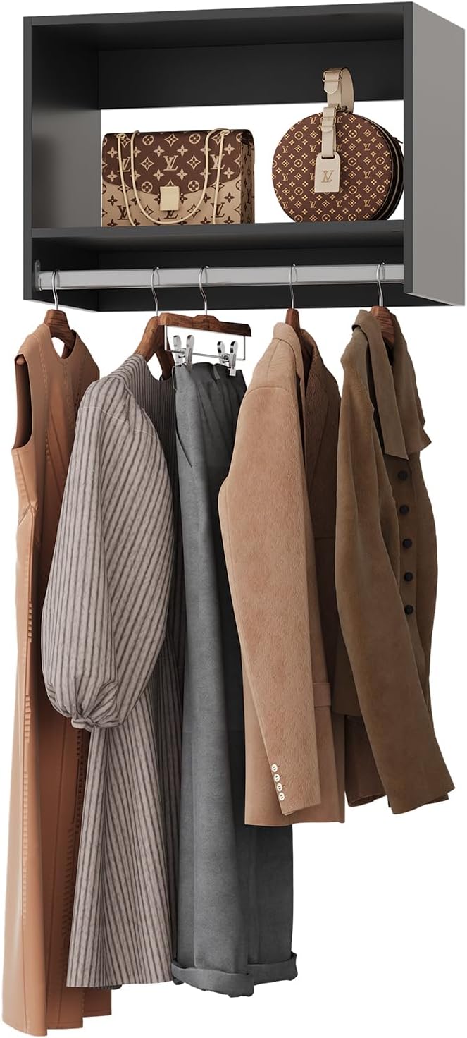 ROOMTEC 19.5" Tall Hanging Closet Unit, Modular Closet System with Hanging Rod, Wardrobe Organizer for Bedroom or Walk-in Closet, Wall Mounted, Customizable Clothes Storage Unit, Black