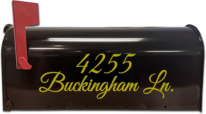 VWAQ Mailbox Address Decal Set of 2 - Insert Street Name & Address Personalized Decals CMB7 (Gold, 12"W X 4"H)