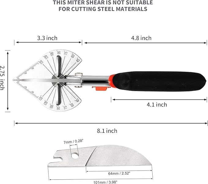 FLORA GUARD Miter Shears, Trimming Scissors for Angular Cutting of Molding, Adjustable at 45 to 135 Degrees, Hand Tool for Baseboard, PVC, DIY, Carpentry, and Crafts, with 2 Replacement Blades