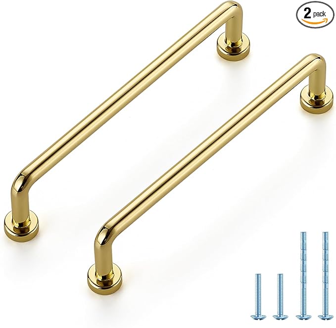 JOY DECOR Cabinet Pulls – 5 Inch Hole Center, Polished Brass, 2 Pack, Zinc Alloy Cabinet Handles for Drawers & Cupboard – Vintage Style Hardware for Kitchen, Bathroom, Dresser, Furniture Makeover