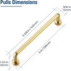 JOY DECOR Cabinet Pulls – 5 Inch Hole Center, Brushed Brass, 10 Pack, Zinc Alloy Cabinet Handles for Drawers & Cupboard – Vintage Style Hardware for Kitchen, Bathroom, Dresser, Furniture Makeover