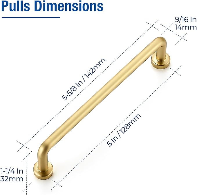 JOY DECOR Cabinet Pulls – 5 Inch Hole Center, Brushed Brass, 15 Pack, Zinc Alloy Cabinet Handles for Drawers & Cupboard – Vintage Style Hardware for Kitchen, Bathroom, Dresser, Furniture Makeover