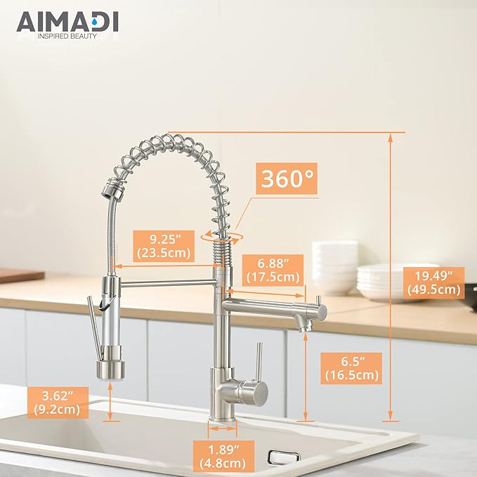 AIMADI Kitchen Faucet with Pull Down Sprayer,Commercial Single Handle High Arc Stainless Steel Brushed Nickel Kitchen Sink Faucet