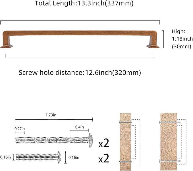 COTYKILEY 6 Pack 12.6Inch(320mm) Antique Brass Kitchen Cabinet Handles Cabinet Pulls Vintage Drawer Pulls Aged Gold Bronze Kitchen Cabinet Hardware