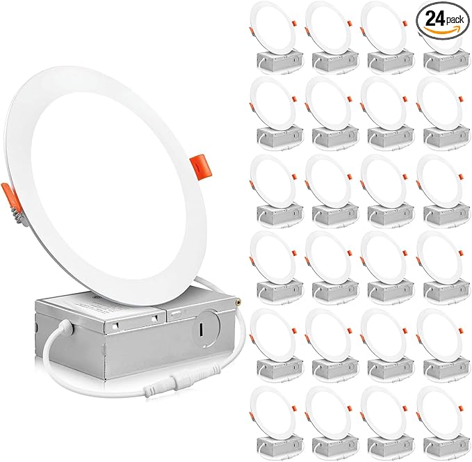 24 Pack Canless Recessed Lighting 6 Inch LED Ceiling Lights, 6000K Daylight, 1050LM High Brightness LED Lights, 12W 110W Eqv, Ultra-Thin Can Light