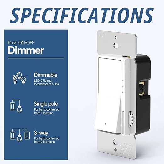 ThunderWay Digital Dimmer Light Switch, Single Pole/3-Way LED Slide Dimmer, for 300W Dimmable LED/CFL Lights and 700W Incandescent/Halogen, Wall Plate Included, 10 Pack, Matte White