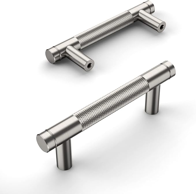 Amerdeco 10 Pack Brushed Satin Nickel Knurled Cabinet Pulls 3 Inch Center to Center Kitchen Cabinet Handles for Drawer Dresser, Cupboard and Wardrobe ZH0031
