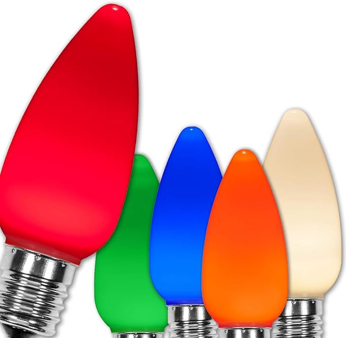 Wintergreen Lighting 25 Pack OptiCore C9 Multicolor Smooth Finish LED Christmas Light Bulbs, Heavy Duty E17 Base Outdoor Christmas Lights Replacement
